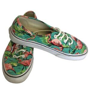 Vans Unisex Canvas Low Top Oxford Lace Up Sneakers Teal with Flamingos M5 W6.5